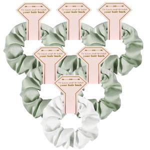 2 x Satin Bridesmaid Scrunchies Bachelorette Hair Ties Set of 6 Bridal Shower No Damage Hairties ideas Gift for Wedding Party Favors Bridesmaid Proposal Gifts (White&Sage Green)