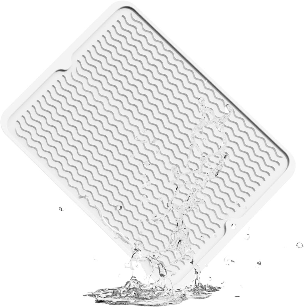 ZLR Silicone Dish Drying Mat & Heat Resistant Trivet (12" x 16") - Waterproof Counter Protector for Air Fryer, Coffee Maker - Non-Slip, BPA Free Kitchen Pad, Easy Clean Dishwasher Safe (Milk White)