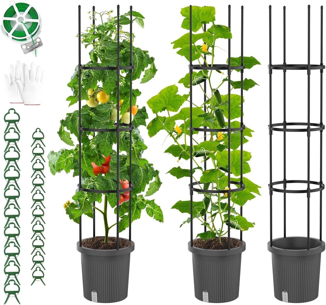 2 Pack Tomato Planter with Trellis for Climbing Plants Outdoor, Self Watering Raised Garden Bed Planter Box, Tomato Cage Garden Trellis Plant Support for Climbing Vegetables Flowers Indoor
