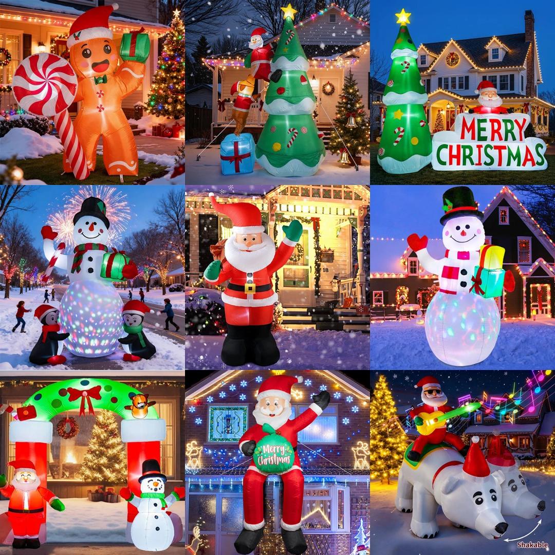 Christmas Inflatables Gingerbread Man Girl Lighted Yard Lawn Inflatable Decoration with Built-in Fan and Stakes Ropes Holiday Party Decor, Christmas Decor, 3 F