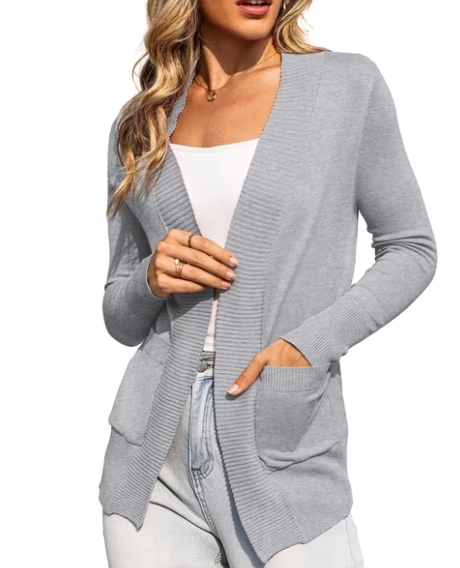ANRABESS Women's Cardigan Long Knitted, Light Gray Size S