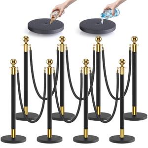 kaiyomi 8Pcs Stanchions with Black Velvet Ropes Set, 5 Feet Velvet Ropes and Posts Poles for Red Carpet Party Decoration and 360° Photo Booth (Golden & Black)