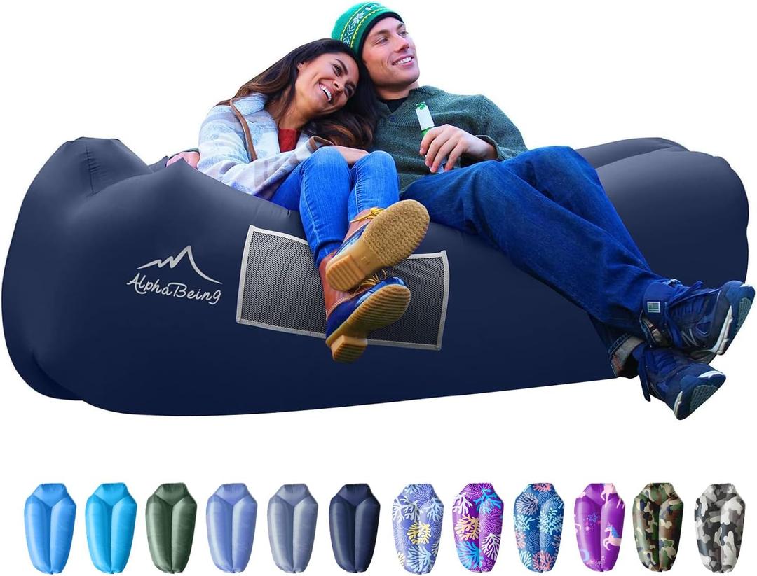 AlphaBeing Inflatable Lounger Beach Chair Accessories, Air Sofa Hammock Inflatable Couch for Camping Backyard Lakeside with Compression Sacks, Ideal Outdoor Gifts for Adults (Navy)