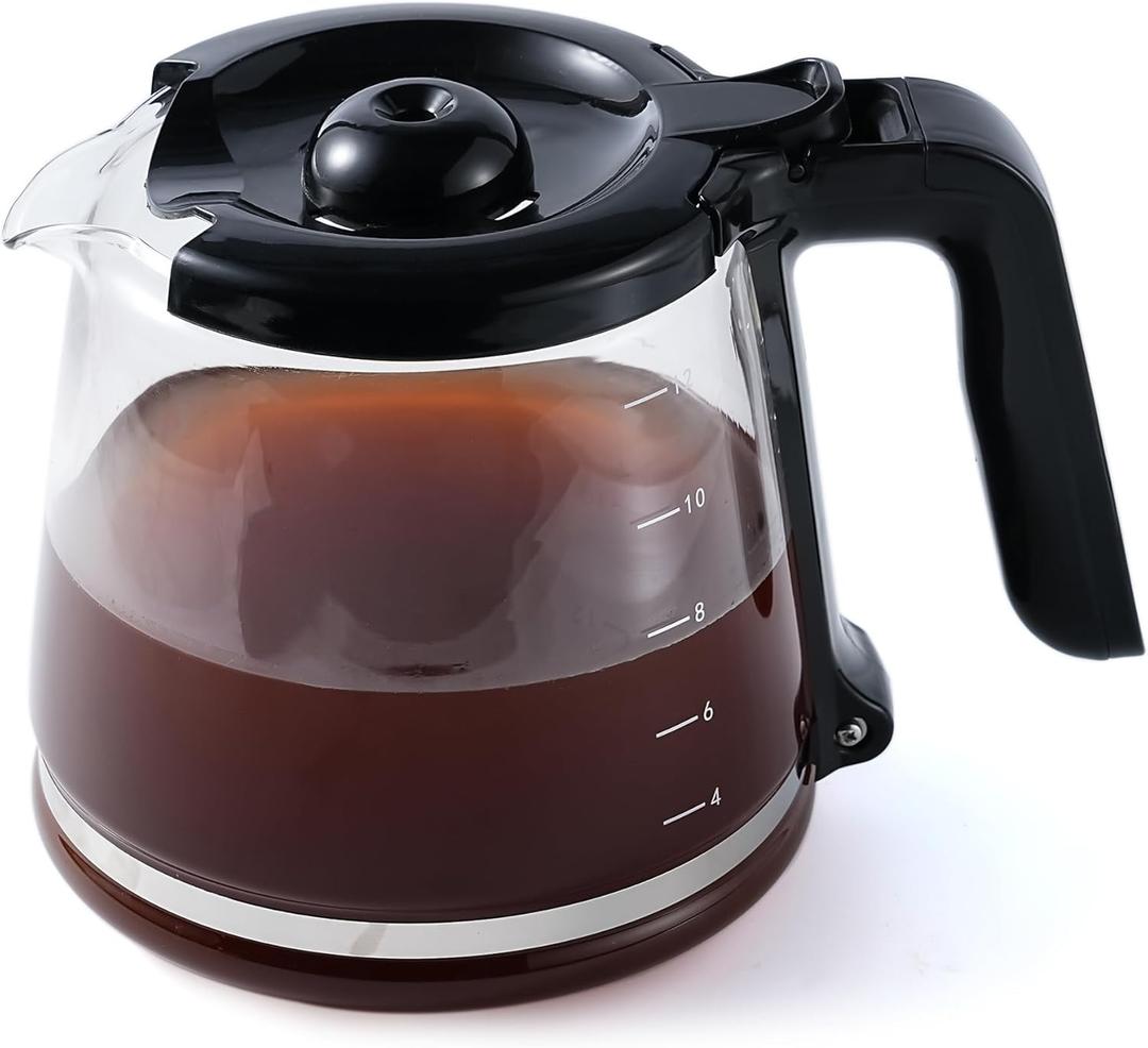 12-Cup Replacement Glass Carafe, Compatible with Mr. Coffee (#RF, LM, PC and SC Series - Black Handle)