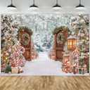 10x8ft Christmas Backdrop Winter Forest Wooden Barn Door Snowy Xmas Tree Photography Background Family Holiday Party Decor Photo Props