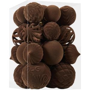 30pcs Velvet Christmas Ball Ornaments, Flocked Shatterproof Christmas Ornaments Hanging Xmas Tree Decorations Set for Home Party Holiday Decor (Multi-Size, Brown)