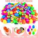 LEASEN [ 6 Surprise Golden Eggs ] 100 Pack Prefilled Easter Eggs with Novelty Toys Inside, 100 Plastic Easter Eggs Fillers with Toys, Pre-filled Easter Egg Party Favors, Easter Basket Stuffers