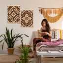 SPBL&L Floral Mexican Wall Art, Boho Abstract Flower Poster Hanger Frame, Burnt Orange Terracotta Botanical Hanging Canvas Pictures Prints Wall Decor for Home Bedroom, 12x16 Inch Set of 2