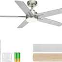 YUHAO 48 Inch Brushed Nickel Ceiling Fan with Light and Remote Control.Noiseless,Dimmable, 3CCT,6 Speeds Reversible, Modern DC Ceiling Fans for Indoor or Covered Outdoor Use,ETL Listed