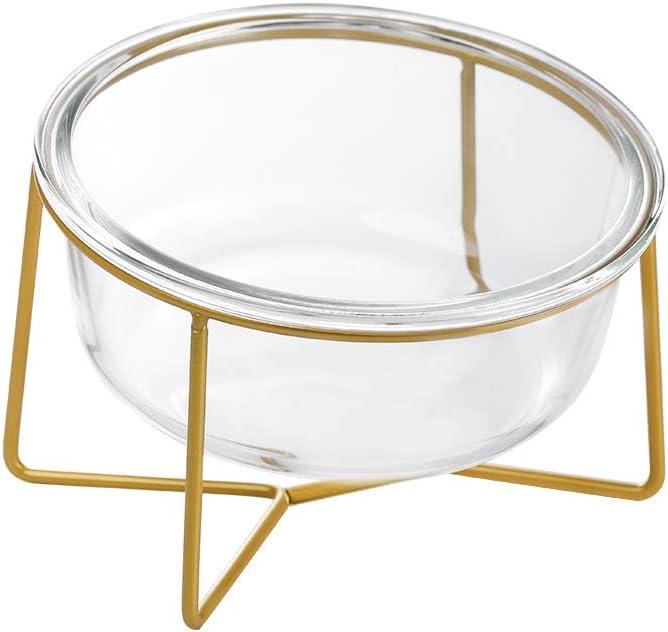 Small Glass Tilted Elevated Cat Dog Bowl Raised Cat Food Water Bowl Dish Pet Comfort Feeding Bowls with Gold Iron Stand