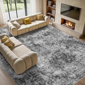 Tortania Washable 8x12 Area Rug for Living Room: Modern Abstract Neutral Large Soft Thin Rugs - Non Slip Indoor Carpet for Bedroom Dining Room Office Nursery Home Floor Decoration - Charcoal Grey