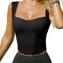 REORIA Womens Sleeveless Sweetheart Neck Bustier Corset Back Zipper Y2K Going Out Crop Tops 2025 Trendy (Small, Black)