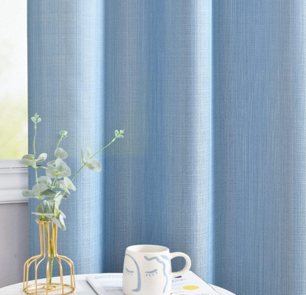 Lcoomzeb Blue Curtains for Living Room Linen Textured Curtains 126 Inches Long Farmhouse Casual Weave Back Tab Drapes Light Filtering Window Draps 2 Panels Heathered Blue, W52 x L126