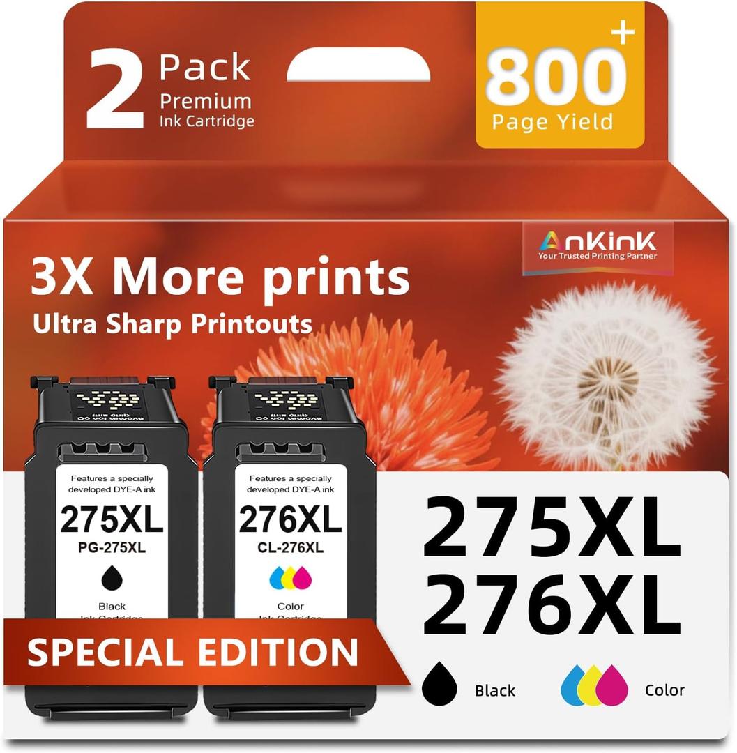 Ankink 275XL 276XL Combo Pack Ink Replacement for Cannon 275 and 276 Ink cartridges for Canon PG-275 XL Black Color for TS3522 TR4720 TR4722 TS3520 TS3500 TR4700 TS3700 TS3720 TS3722 Printer