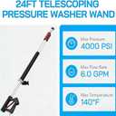 Hourleey 24 FT Telescoping Pressure Washer Wand, Power Washer Extension Wand with Brush Head, Gutter Cleaner, 3 Curve Wands, Adjustable Support Belt, Pivoting Coupler, 7 Spray Nozzles, 4000 PSI