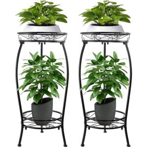 2 Pack Plant Stands Indoor Outdoor, 27.1" 2-Tier Metal Pot Holder,Tall Corner Plant Stand, Heavy Duty Rustproof Planter Rack for Home, Garden, Patio, Balcony - Black