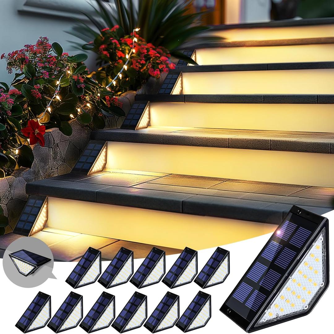 Solar Step Lights for Outside,24 LEDs Solar Stair Lights Waterproof IP65,Solar Deck Lights Outdoor for Yard, Porch, Front Door, Stair, Step, Patio, Deck(12 Pack, Warm White)