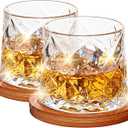 10oz Large Spinning Whiskey Glasses set of 4,Rotatable Old Fashioned Glasses,with Bamboo Coasters,Help Relieve Stress, Anxiety,Tension. Christmas Gifts Stocking Stuffers for Men,Husband,Dad,Father