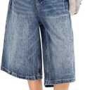 EMMIOL Machine Wash Y2K Jorts Women Wide Leg Baggy Long Jean Shorts Loose Fit Grunge Bermuda Denim Shorts, size 6