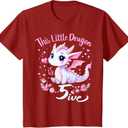 Turning 5 Year Old Birthday 5th Bday Dragon Girl T-Shirt, Cranberry Red Size S