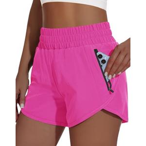 MIVEI Women's High Waisted Athletic Shorts 4" High Rise Running Workout Gym Quick Dry Tummy Control Short with Zipper Pockets M