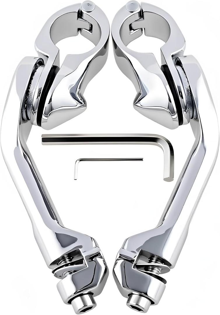 Motorcycle 1.25" (1-1/4")(32mm) Long Angled Highway Crash Bar Foot Pegs FootPeg Mounts Kit For Harley Davidson (2 X Mounting Clamps, Chrome) Compatible with 1.25 Inches Engine Guard