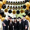 Congrats Grad Banner for Graduation Decorations 2026, Congratulations Banner, Black and Gold Balloons for Grad Decorations with Paper Flowers, Hanging Swirls
