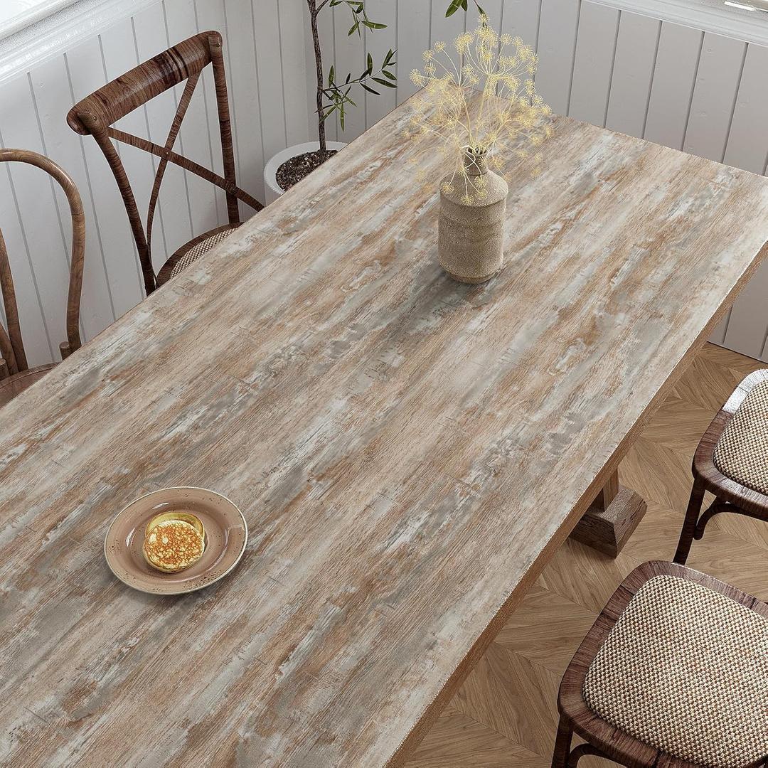 VaryPaper 32''x354'' Large Size Distressed Wood Wallpaper Peel and Stick Wood Grain Contact Paper for Countertops Cabinet Vinyl Wrap Removable Self Adhesive Vinyl Wall Paper for Bedroom Farmhouse
