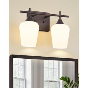 Oil Rubbed Bronze Bathroom Light Fixture, 2 Lights Bathroom Vanity Lights Over Mirror with Milk Glass, Modern Farmhouse Bath Wall Sconce Light, OS-YQ9167-2AW