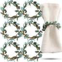 Domensi Napkin Rings Set of 6 Eucalyptus Leaf Napkin Rings Rustic Farmhouse Greenery Spring Wreath Napkin Ring Holders for Wedding Banquet Christmas Family Dining Table Decoration (White Berries)