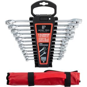 12-Piece Wrench Set, Metric and Standard Combination Wrench Set,Mirror Polished Finish CR-V Professional Spanner,Wrench Tool Set with Organizer Rack and Rolling Pouch