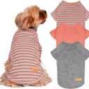 KYEESE 3Pack Dog Sweater Cat Sweaters with Sleeves Stretchy Cat Clothes Soft Pet Coat Pullover Dog Sweaters for Small Dogs Girl Comfy Pet Fleece Sweater Lightweight Dogs Sweatshirt for Cold Weather (Medium (8.5-13lbs), 2# 3Pack(Orange+Grey+Stripe))