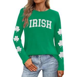 LAZYCHILD St Patricks Day Shirt Women: Lucky Shamrock Tshirt Saint Patricks Day Green Clover Long Sleeve Tops, Size 2 XL