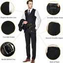 Men's Slim Fit 3 Piece Suit Two Button Business Wedding Dress Tux Suit Set Jacket Vest Pants with Tie (Black, S)