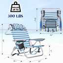 2 Pack Lightweight Portable Camping Beach Chair for Adults, Outdoor Lay Flat Folding Beach Chairs with 5 Positions, Backpack Beach Chair with Towel Bar, Zipper Pouch, Cup Holder, White Striped