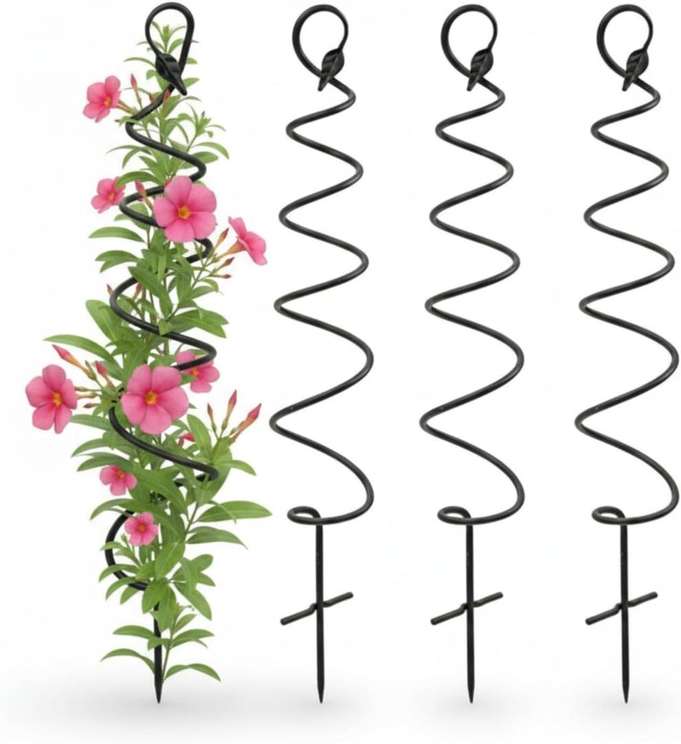 4 Pack Spiral Iron Trellises Black Wrought Garden Trellis, 45 Inch High Spiral Design for Climbing Plants, Indoor Outdoor Decorative Plant Support Stake