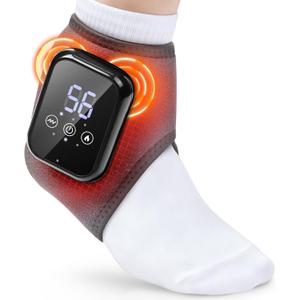 Cordless Foot and Ankle Massager for Pain Relief, Ankle Heating Pad with Massage, Foot Heating Pad with Massage, Heated Foot Brace Wrap, 3 Heat Levels, 3 Vibration Modes, Auto Shut-Off (1 PC, Grey)