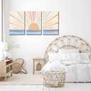 3Pcs Framed Boho Canvas Wall Art Sun Sunrise Yellow Line Pictures Prints Wall Decor Modern Mid Century Rainbow Posters Nature for Living Room Bedroom Bathroom Office Home Decoration16x24inx3