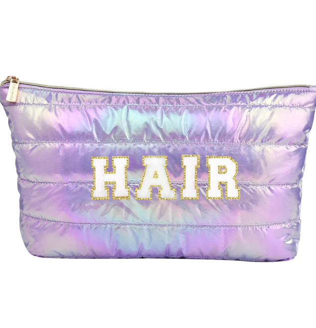 Hiroyuki Iridescent Makeup Bag, 14 inches Cosmetic Bag, Large Capacity Travel Pouch (Hair, Pink)
