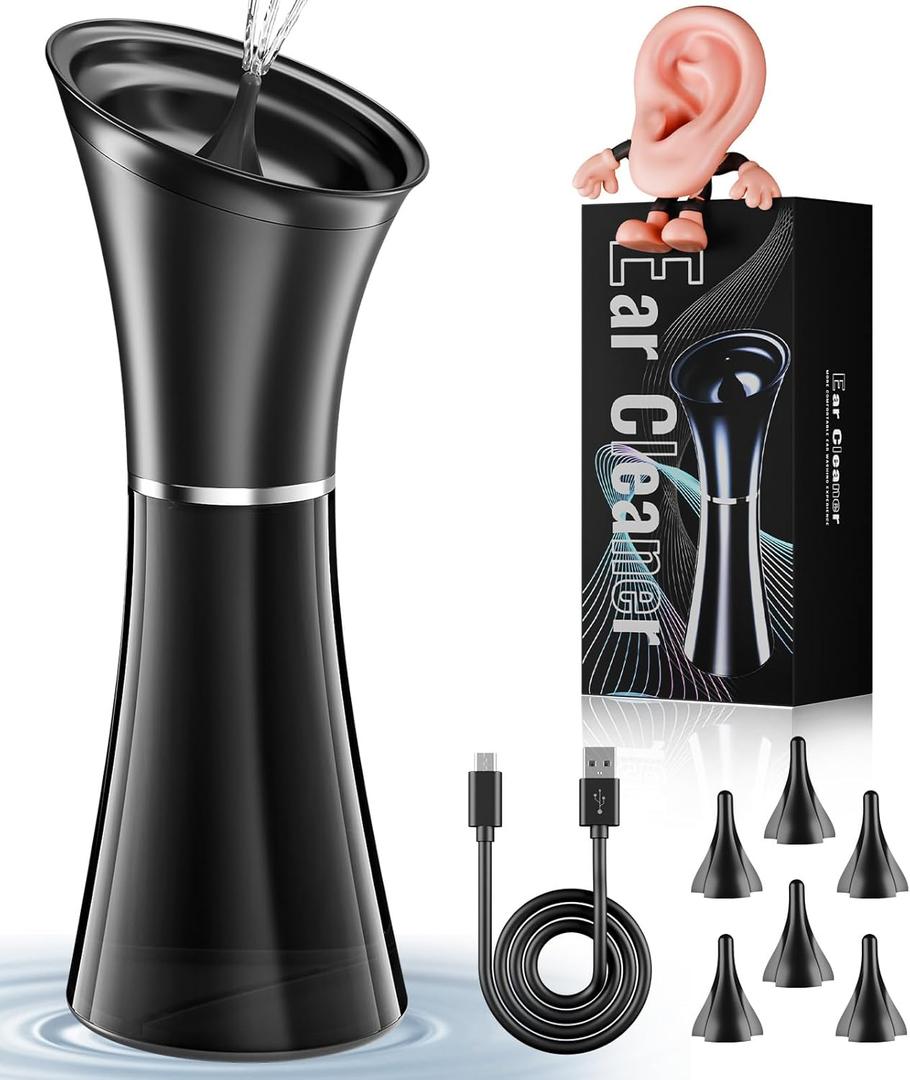 Ear Wax Removal - Electric Ear Cleaner with IPX7, Ear Cleaning Kit Effective & Safe Ear Wax Cleaner Irrigation Flushing System,4 Pressure Modes,6 Tips