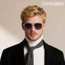 FEISEDY Polarized Aviator Sunglasses for Men Square Retro Metal Frame UV 400 Protection TAC Lens B0329