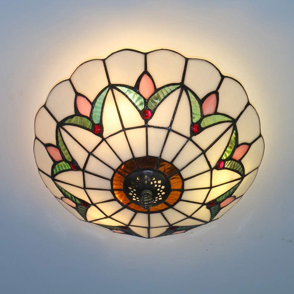 Tiffany Style Ceiling Light Vintage Stained Glass Flush Mount Ceiling Lighting Fixtures Lamps (12 Inch W)