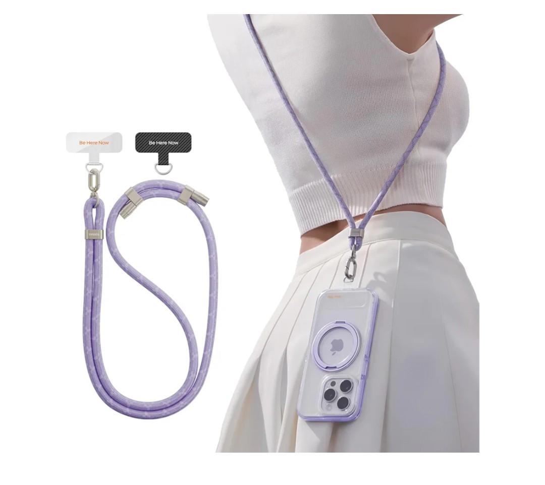 Phone Lanyard Crossbody with 2 Phone Tabs, Adjustable Anti Theft Phone Strap for All Phones, Premium Metal Buckles, Skin-Friendly, Universal Cell Phone Neck lanyard for Women and Men, Purple