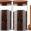 37 oz Coffee Canister with Scoop and Wooden Lids, Airtight Storage Container Sets of 2 for Ground Coffee & Beans, Glass Jars for Coffee Bar Organizer, Kitchen Countertop