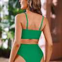 Pink Queen Women's High Waist Bikini Set Removable Strap Bandeau Two Piece Swimsuit Bathing Suit (Green, M)