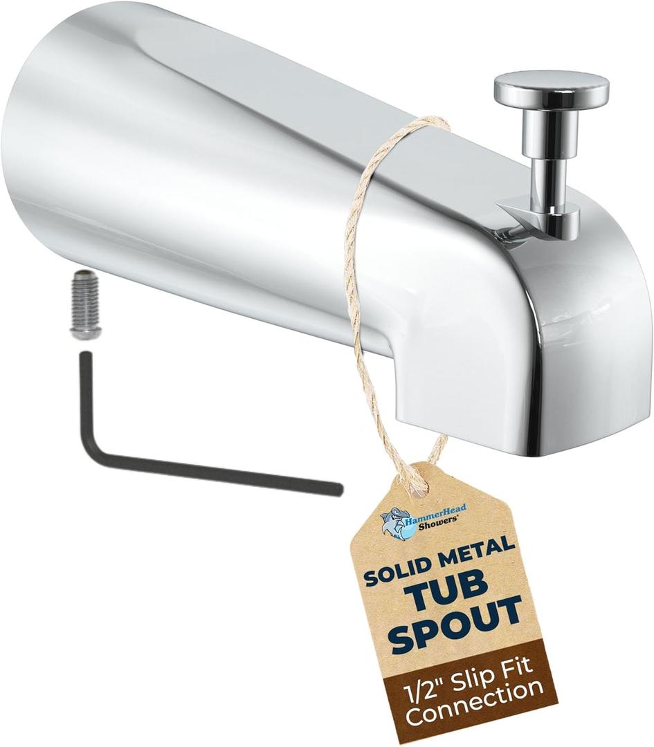 HammerHead Showers All Metal Tub Spout with Diverter, Slip On Bath Tub Spout for  Copper Pipe, Easy Install Bathtub Faucet, Chrome