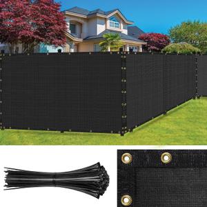Ultra Heavy Duty 200 GSM Privacy Fence Screen  Non-Recycled Polyethylene Mesh Shade Net with Bindings & Rustproof Grommets - 90% + Blockage Includes Cable Zip Ties. (Black 4'X10')