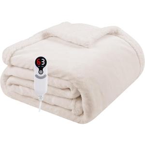 Electric Heated Blanket Throw Size 50"x60", Soft Flannel with Overheat Protection, 9 Adjustable Heat Settings & 10-Hour Auto-Off Timer, Fast Heating for Winter Comfort, White