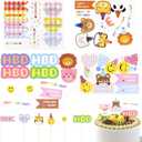 100PCS Colorful Cake & Cocktail Toppers  Smiley Face Party Picks with Bear Candles, Cloud Hats & Mini Decorations for Birthday Cakes & Dessert Tables