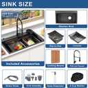 29.5 x 17.7 inch Kitchen Sink, Single Bowl Stainless Steel Multifunctional Drop In Sink Workstation Sink with Pull-Down Faucet and Multiple Accessories (Black Grey)